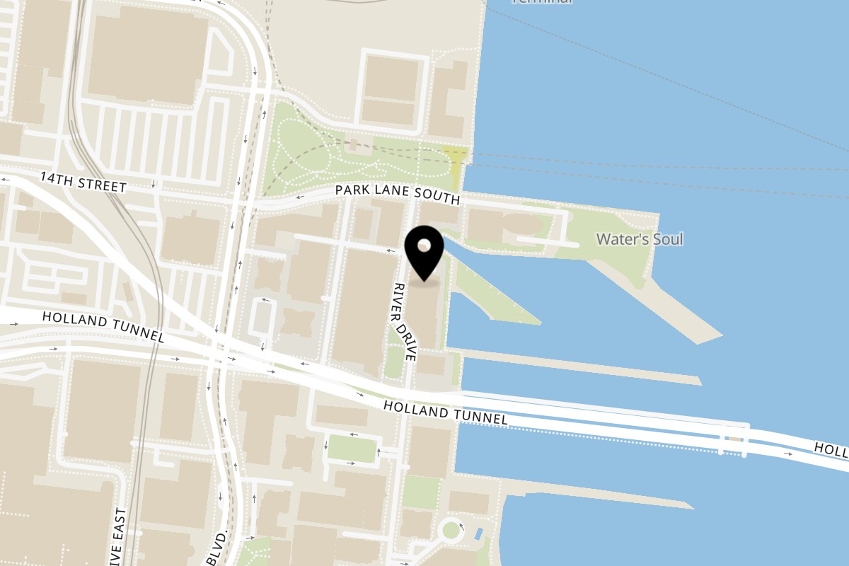 Map showing the location of The Bangalore Kitchen on 126 River Dr S in Jersey City
